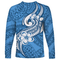 Polynesia Long Sleeve Shirt Plumeria With Tribal Pattern Blue Pastel Vibes - Wonder Print Shop