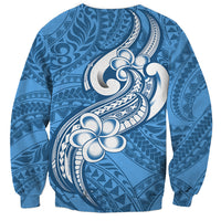 Polynesia Sweatshirt Plumeria With Tribal Pattern Blue Pastel Vibes - Wonder Print Shop