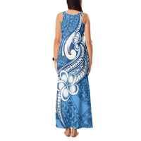 Polynesia Tank Maxi Dress Plumeria With Tribal Pattern Blue Pastel Vibes - Wonder Print Shop