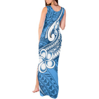 Polynesia Tank Maxi Dress Plumeria With Tribal Pattern Blue Pastel Vibes - Wonder Print Shop