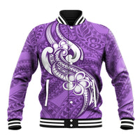 Polynesia Baseball Jacket Plumeria With Tribal Pattern Purple Pastel Vibes - Wonder Print Shop