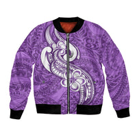 Polynesia Bomber Jacket Plumeria With Tribal Pattern Purple Pastel Vibes - Wonder Print Shop