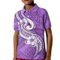 Polynesia Kid Polo Shirt Plumeria With Tribal Pattern Purple Pastel Vibes - Wonder Print Shop