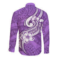 Polynesia Long Sleeve Button Shirt Plumeria With Tribal Pattern Purple Pastel Vibes - Wonder Print Shop