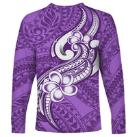 Polynesia Long Sleeve Shirt Plumeria With Tribal Pattern Purple Pastel Vibes - Wonder Print Shop