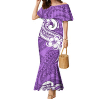 Polynesia Mermaid Dress Plumeria With Tribal Pattern Purple Pastel Vibes - Wonder Print Shop