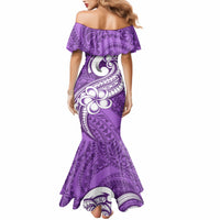 Polynesia Mermaid Dress Plumeria With Tribal Pattern Purple Pastel Vibes - Wonder Print Shop