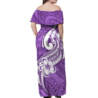 Polynesia Off Shoulder Maxi Dress Plumeria With Tribal Pattern Purple Pastel Vibes - Wonder Print Shop
