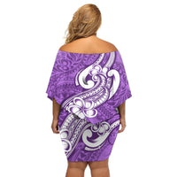 Polynesia Off Shoulder Short Dress Plumeria With Tribal Pattern Purple Pastel Vibes - Wonder Print Shop