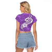 Polynesia Raglan Cropped T Shirt Plumeria With Tribal Pattern Purple Pastel Vibes - Wonder Print Shop