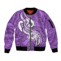 Polynesia Sleeve Zip Bomber Jacket Plumeria With Tribal Pattern Purple Pastel Vibes - Wonder Print Shop