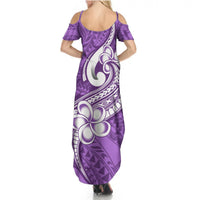 Women's purple cold-shoulder maxi dress with back V-neck and tribal floral print