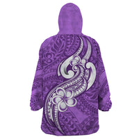 Polynesia Wearable Blanket Hoodie Plumeria With Tribal Pattern Purple Pastel Vibes - Wonder Print Shop