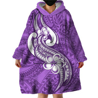 Polynesia Wearable Blanket Hoodie Plumeria With Tribal Pattern Purple Pastel Vibes - Wonder Print Shop