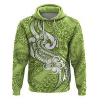 Polynesia Hoodie Plumeria With Tribal Pattern Green Pastel Vibes - Wonder Print Shop