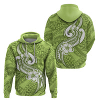 Polynesia Hoodie Plumeria With Tribal Pattern Green Pastel Vibes - Wonder Print Shop