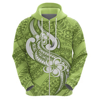 Polynesia Hoodie Plumeria With Tribal Pattern Green Pastel Vibes - Wonder Print Shop