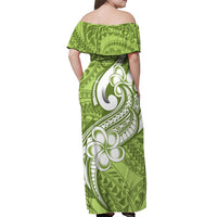 Polynesia Off Shoulder Maxi Dress Plumeria With Tribal Pattern Green Pastel Vibes - Wonder Print Shop