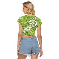 Polynesia Raglan Cropped T Shirt Plumeria With Tribal Pattern Green Pastel Vibes - Wonder Print Shop