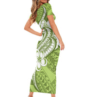 Polynesia Short Sleeve Bodycon Dress Plumeria With Tribal Pattern Green Pastel Vibes - Wonder Print Shop