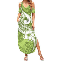 Polynesia Summer Maxi Dress Plumeria With Tribal Pattern Green Pastel Vibes - Wonder Print Shop