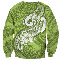 Polynesia Sweatshirt Plumeria With Tribal Pattern Green Pastel Vibes - Wonder Print Shop