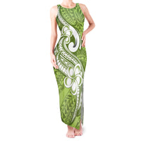Polynesia Tank Maxi Dress Plumeria With Tribal Pattern Green Pastel Vibes - Wonder Print Shop