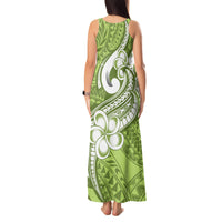 Polynesia Tank Maxi Dress Plumeria With Tribal Pattern Green Pastel Vibes - Wonder Print Shop