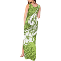 Polynesia Tank Maxi Dress Plumeria With Tribal Pattern Green Pastel Vibes - Wonder Print Shop