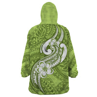 Polynesia Wearable Blanket Hoodie Plumeria With Tribal Pattern Green Pastel Vibes - Wonder Print Shop