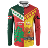 Custom Rugby Papua New Guinea and Lebanon Button Sweatshirt PNG Kumuls Cedars Together
