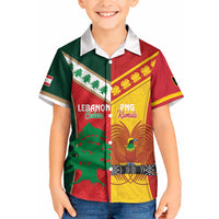 Custom Rugby Papua New Guinea and Lebanon Kid Hawaiian Shirt PNG Kumuls Cedars Together