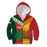 Custom Rugby Papua New Guinea and Lebanon Kid Hoodie PNG Kumuls Cedars Together
