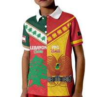 Custom Rugby Papua New Guinea and Lebanon Kid Polo Shirt PNG Kumuls Cedars Together