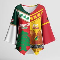 Custom Rugby Papua New Guinea and Lebanon Kimono Sleeve Blouse PNG Kumuls Cedars Together