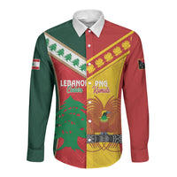 Custom Rugby Papua New Guinea and Lebanon Long Sleeve Button Shirt PNG Kumuls Cedars Together