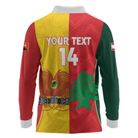 Custom Rugby Papua New Guinea and Lebanon Long Sleeve Polo Shirt PNG Kumuls Cedars Together