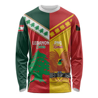 Custom Rugby Papua New Guinea and Lebanon Long Sleeve Shirt PNG Kumuls Cedars Together
