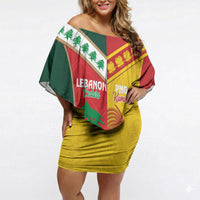 Custom Rugby Papua New Guinea and Lebanon Off Shoulder Short Dress PNG Kumuls Cedars Together
