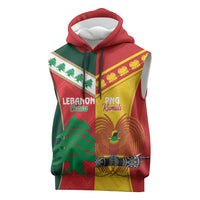 Custom Rugby Papua New Guinea and Lebanon Sleeveless Hoodie PNG Kumuls Cedars Together