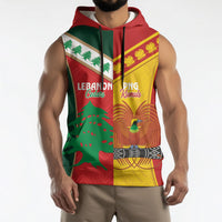 Custom Rugby Papua New Guinea and Lebanon Sleeveless Hoodie PNG Kumuls Cedars Together