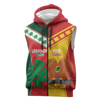 Custom Rugby Papua New Guinea and Lebanon Sleeveless Zip Hoodie PNG Kumuls Cedars Together