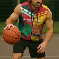Custom Rugby Papua New Guinea and Lebanon Sleeveless Zip Hoodie PNG Kumuls Cedars Together