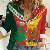 Custom Rugby Papua New Guinea and Lebanon Women Casual Shirt PNG Kumuls Cedars Together