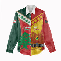 Custom Rugby Papua New Guinea and Lebanon Women Casual Shirt PNG Kumuls Cedars Together