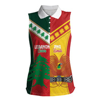 Custom Rugby Papua New Guinea and Lebanon Women Sleeveless Polo Shirt PNG Kumuls Cedars Together