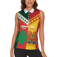 Custom Rugby Papua New Guinea and Lebanon Women Sleeveless Polo Shirt PNG Kumuls Cedars Together