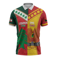 Custom Rugby Papua New Guinea and Lebanon Zipper Polo Shirt PNG Kumuls Cedars Together