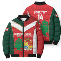 Custom Rugby Tonga and Lebanon Bomber Puffer Jacket Mate Maa Tonga Cedars Together