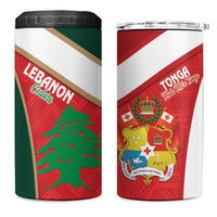Rugby Tonga and Lebanon 4 in 1 Can Cooler Tumbler Mate Maa Tonga Cedars Together